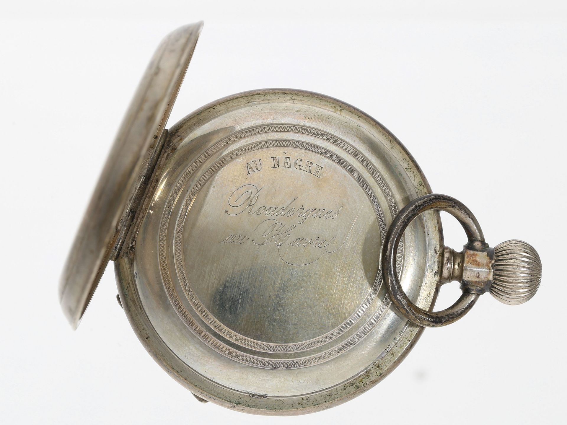 Taschenuhr: frühe Taschenuhr mit Zeigerdatum, Roudergues au Havre, Frankreich um 1880 - Bild 3 aus 4