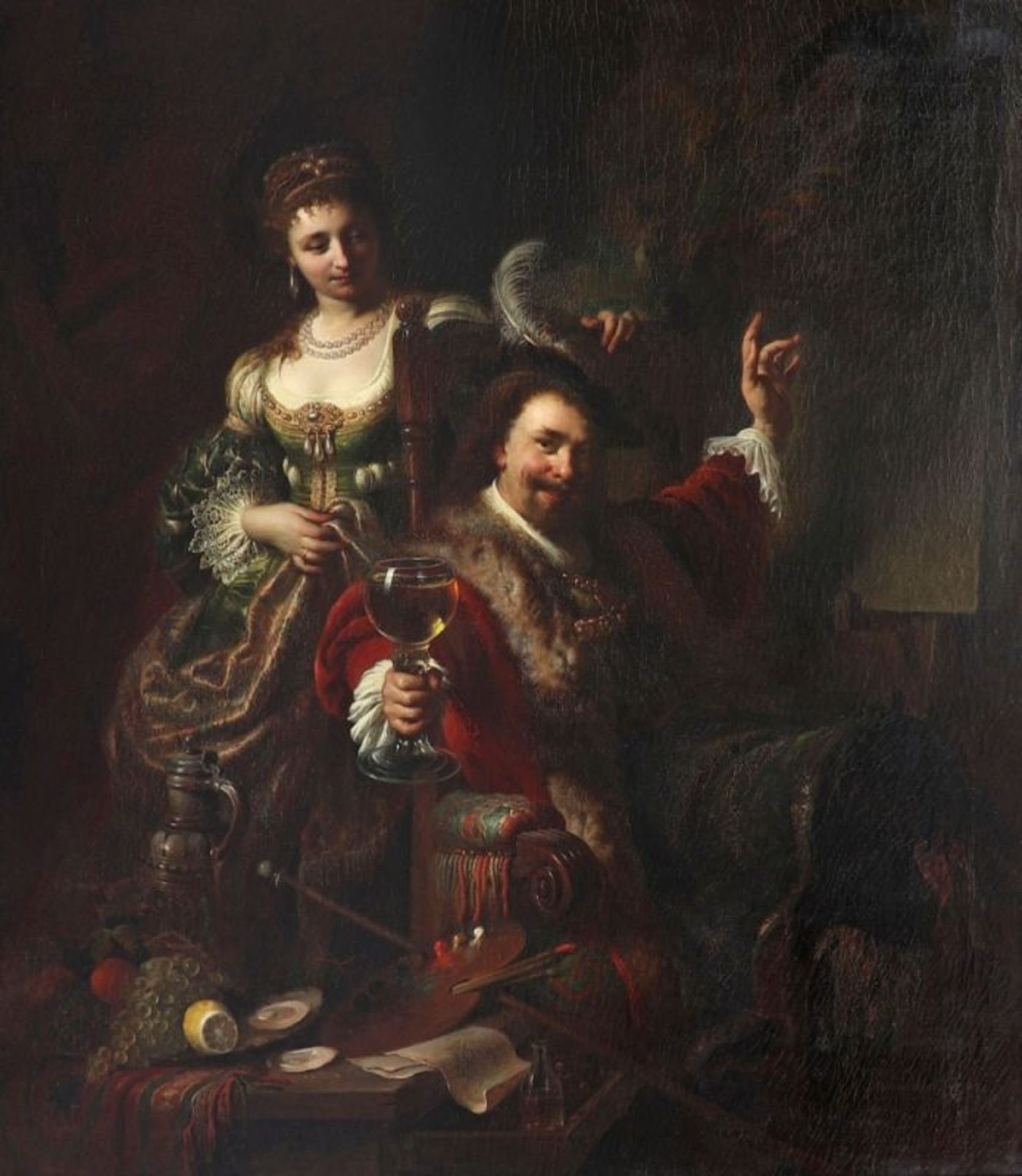 Georg Bergmann1819 Celle - 1870 Hildesheim - Der Maler Rembrandt mit seiner Frau Saskia - Öl
