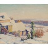 Gustave Cariot1872 Paris - 1950 Mandres - Haus in Winterlandschaft - Öl/Lwd. 33,5 x 41 cm. S
