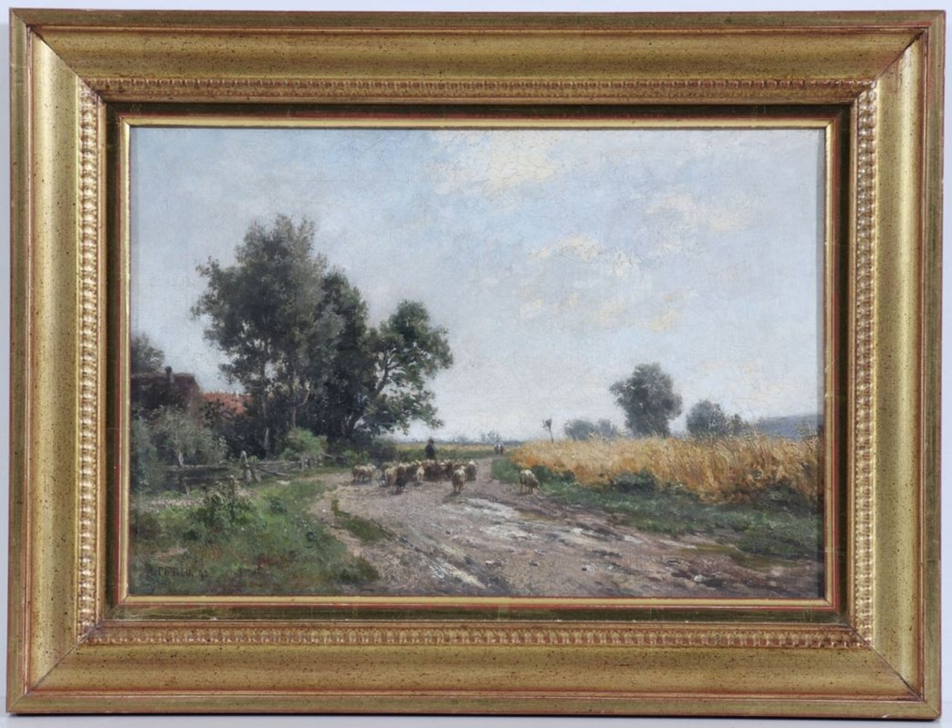 Philipp Röth1841 Darmstadt - 1921 München - Landschaft mit Schafherde - Öl/Lwd. 26 x 37,5 - Bild 2 aus 2