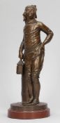 Bronzebildner um 1900- "Jeannot!" - Bronze. Braun patiniert. Rötlicher Marmorsockel. H. o./m