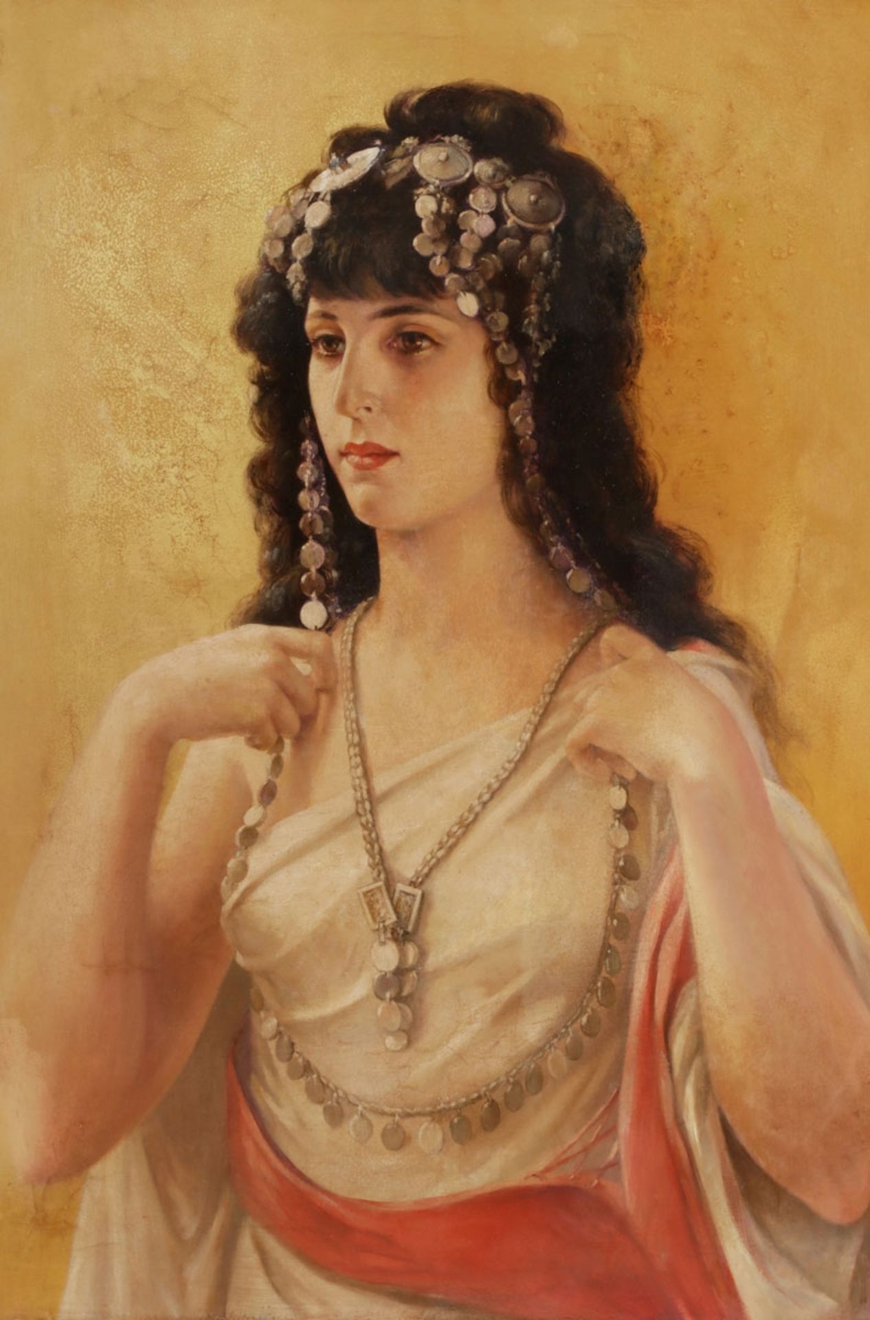 Künstler des 19. Jahrhunderts- Junge Frau in orientalischer Tracht - Öl/Lwd. 85,5 x 60 cm.