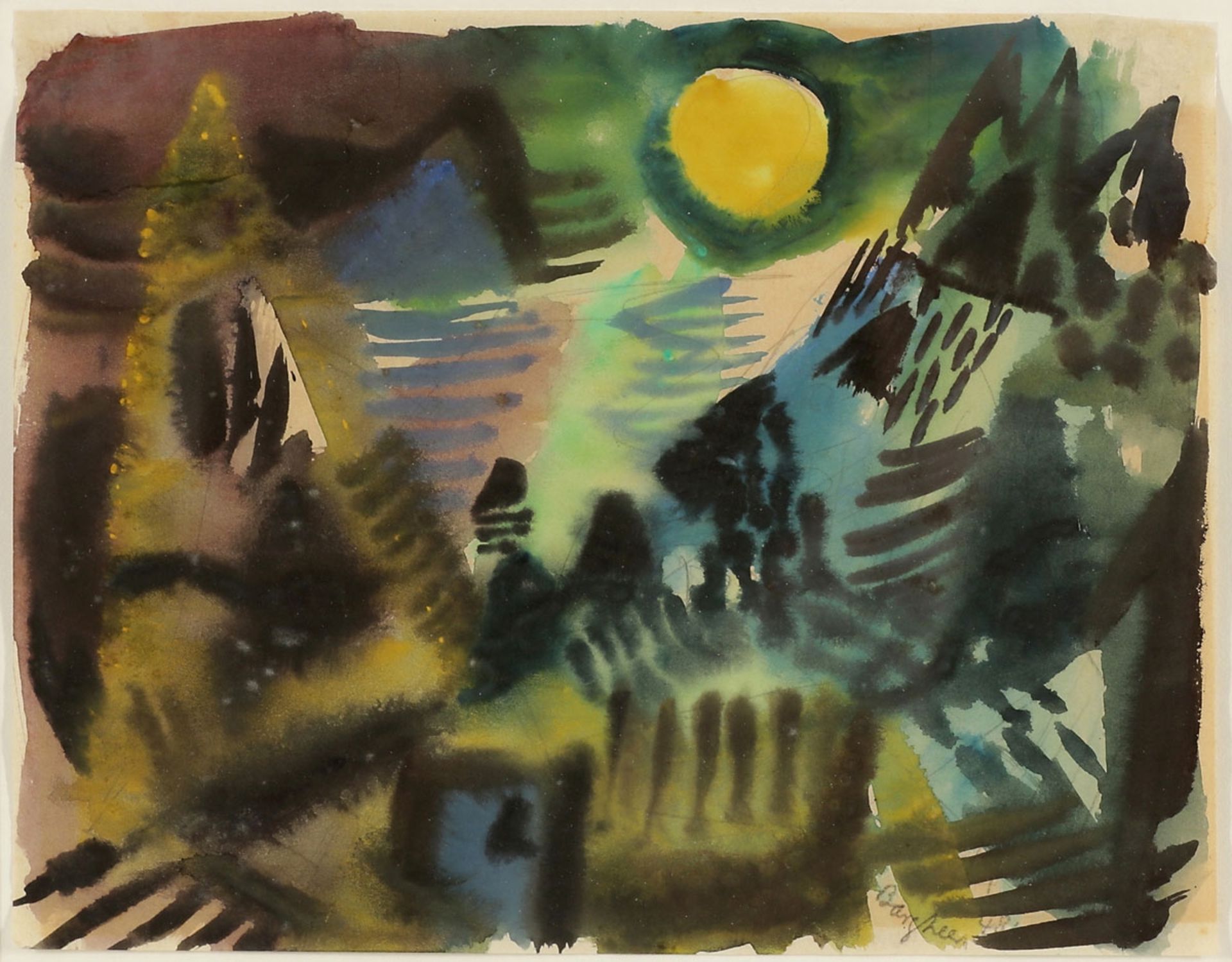 Eduard Bargheer1901 Hamburg - 1979 Hamburg - "Aufgehender Vollmond" - Aquarell/Papier. 21,8 x