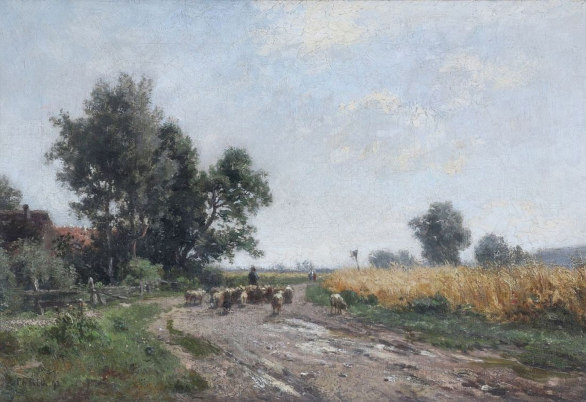 Philipp Röth1841 Darmstadt - 1921 München - Landschaft mit Schafherde - Öl/Lwd. 26 x 37,5