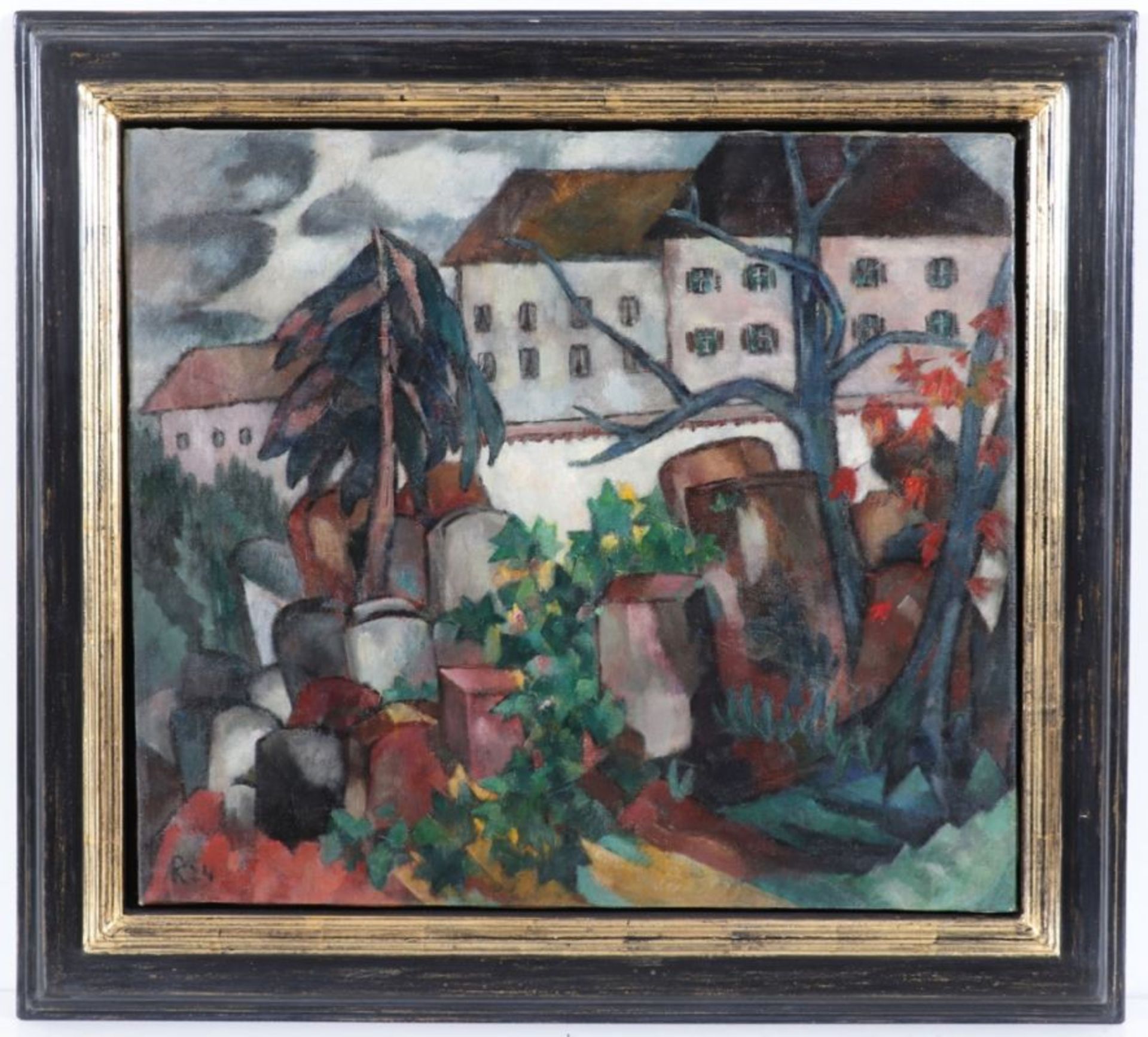 Künstler des Expressionismus- Blick auf Friedhof - Öl/Lwd. 57,5 x 60 cm. Monogr. und dat. l - Image 2 of 2