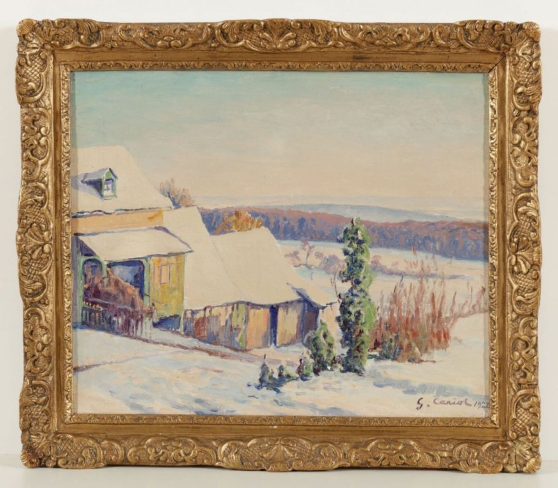 Gustave Cariot1872 Paris - 1950 Mandres - Haus in Winterlandschaft - Öl/Lwd. 33,5 x 41 cm. S - Image 2 of 3