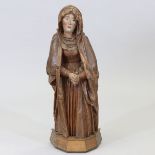 Deutscher Bildschnitzer des 15. Jahrhunderts- Maria unter dem Kreuz - Holz. Plastisch geschni