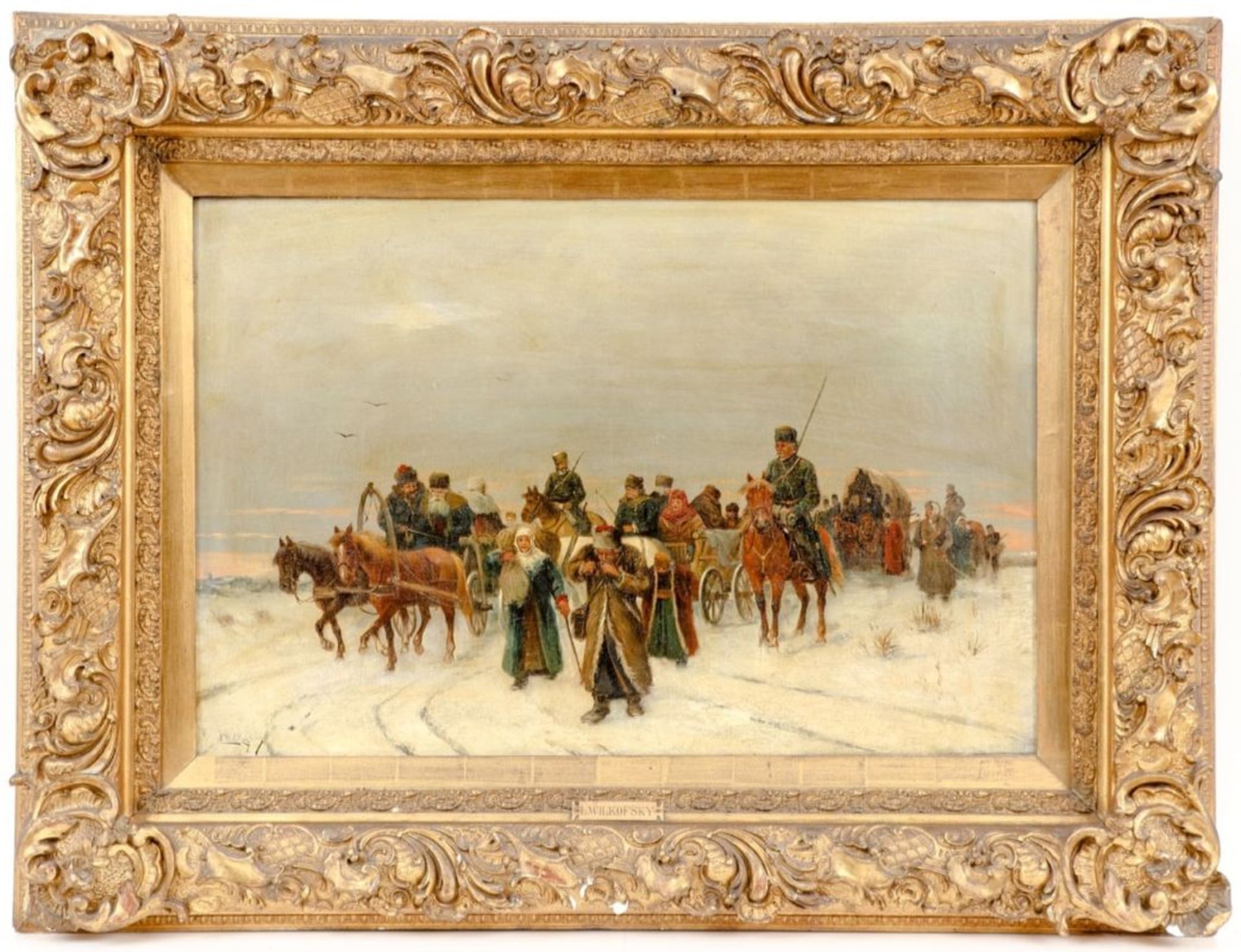 L. Wilkofsky Künstler um 1900 - Russischer Zweispänner mit Gefolge - Öl/Lwd. 53 x 79 cm. S - Bild 2 aus 2