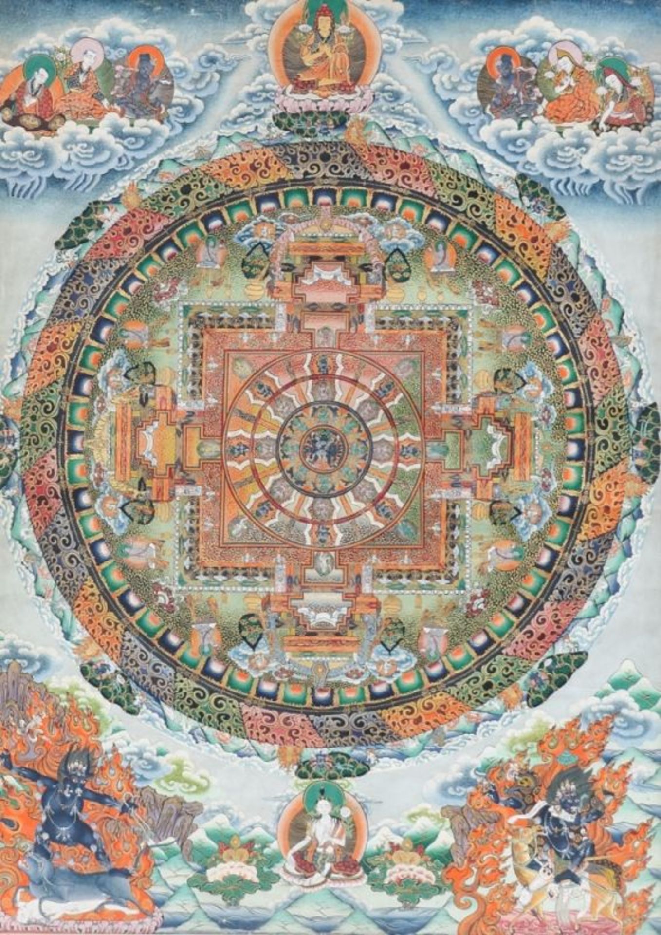 Mandala-Thangka Tibet/Nepal, Anfang 20. Jahrhundert. Gouache und Goldfarbe/Leinentuch. 67 x 4