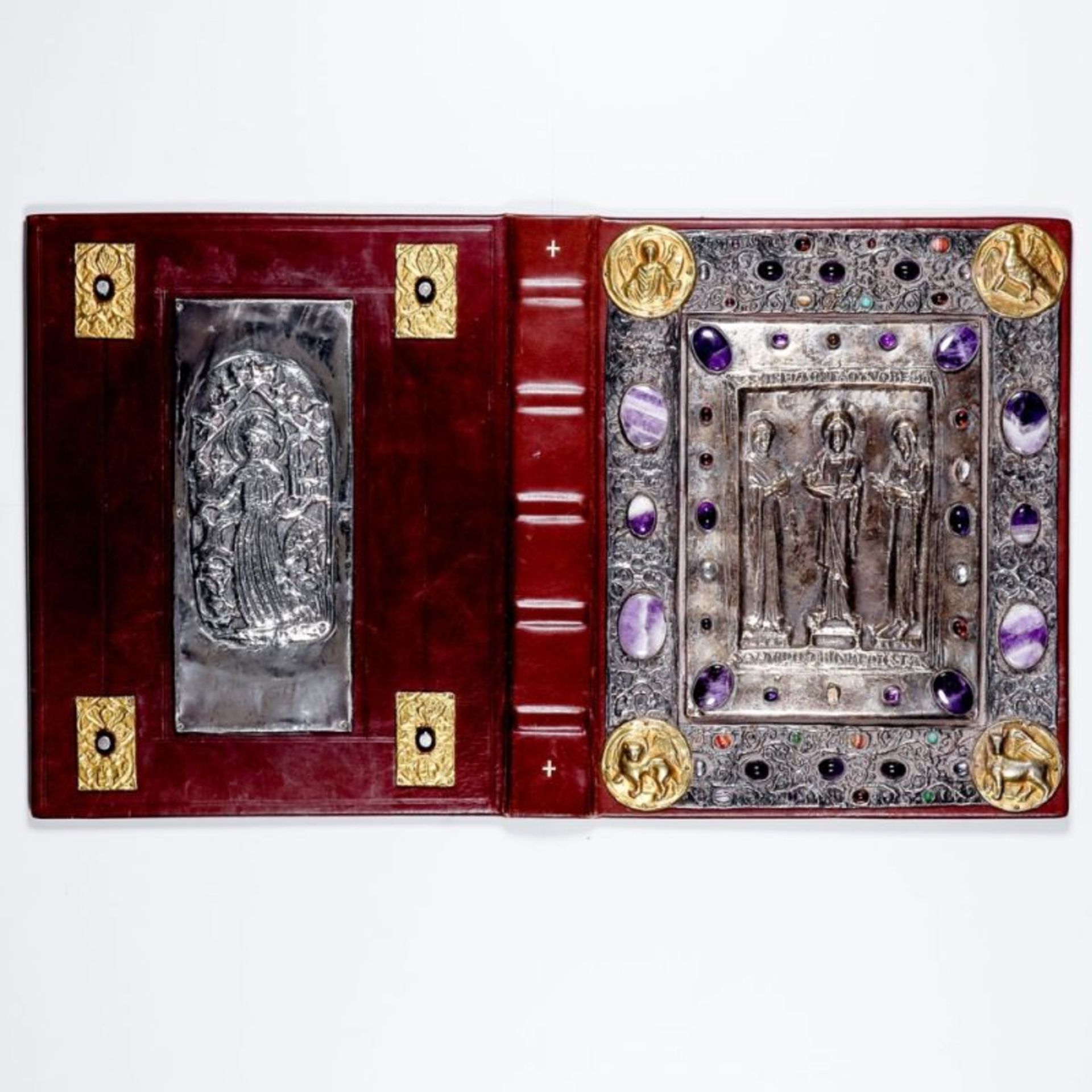 Einband für ein Kirchenbuch Kupfer/versilbert u. vergoldet. Leder 8 x 29 x 36 cm. Reich verz - Bild 2 aus 2