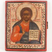 Ikone Russland, 19. Jahrhundert. - "Christus Pantokrator" - Tempera/Holz. 21,6 x 17,2 cm. Ein