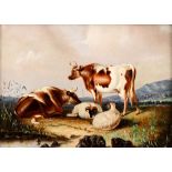 Künstler des 19. Jahrhunderts - Grasende Kühe und Heidschnucken - Öl/Lwd. 27 x 36 cm. Zier