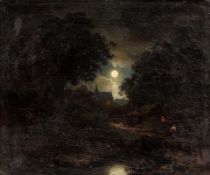 August Weber 1817 Frankfurt am Main - 1873 Düsseldorf - Vollmond über bewaldeter Landschaft