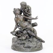 Clodion (Claude Michel) 1738 Nancy - 1814 Paris nach - Nymphe und Faun - Bronze. Olivgrün pa