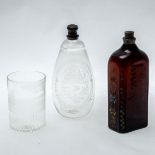 Tropfenflasche, rechteckige Flasche und Badeglas Bad Eilsen 18. / 19. Jahrhundert und um 1850