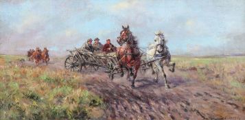 J. Konarski Polnischer Künstler des 19./20. Jahrhunderts - Pferdewagen auf dem Feldweg - Öl