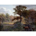 Gotfred Rump 1816 Hillerød - 1880 - Frühherbstlicher Wald mit Viehtreiber - Öl/Holz. 15 x