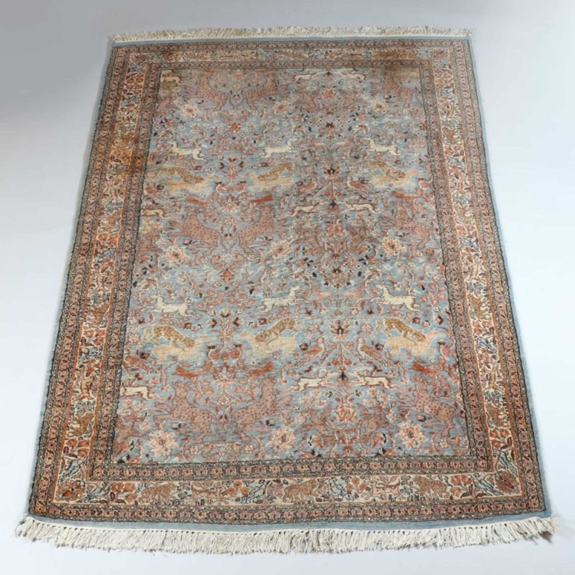 Teppich Kaschmir, Anfang 20. Jahrhundert. Seide. Ohne / mit Fransen ca. 187 / 196 x 126 cm. I
