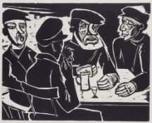 Hermann Max Pechstein 1881 Eckersbach - 1955 Berlin - "Fischer in der Kneipe" - Holzschnitt/P