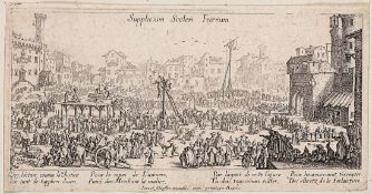 Jacques Callot 1592 Nancy - 1635 Nancy - "Les supplices" - Radierung. 11,4 x 21,8 cm, 11,7 x