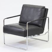 Sessel Gabo im Bauhaus Stil FMS/Schweiz. Entwurf: Markus Hartmann. Leder. Chrom. 47/78 x 65 x