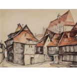 Gustav Rüggeberg 1894 Braunschweig - 1961 Braunschweig - Altstadthäuser - Aquarell/Papier.