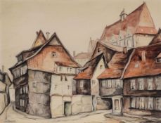 Gustav Rüggeberg 1894 Braunschweig - 1961 Braunschweig - Altstadthäuser - Aquarell/Papier.