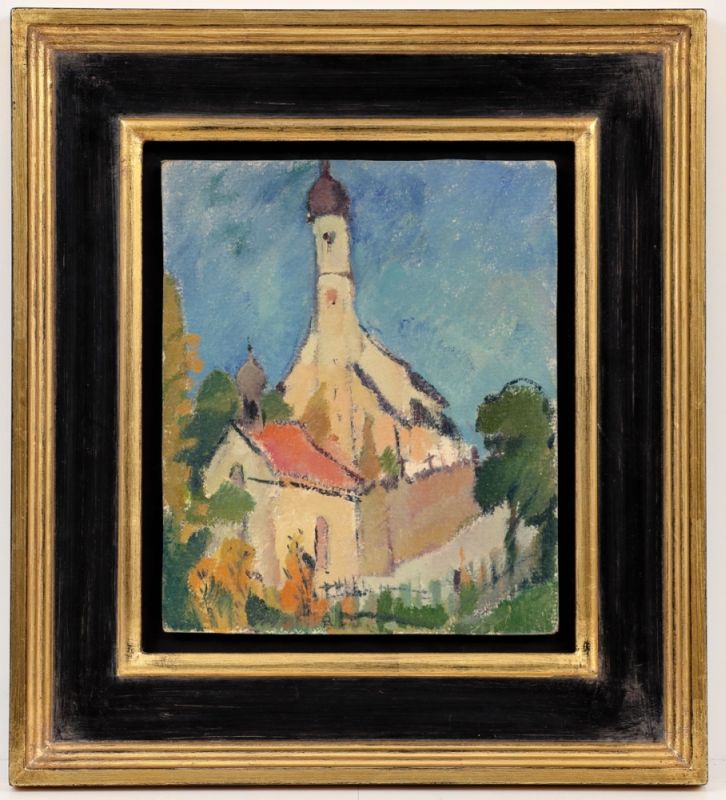 Minna Köhler-Roeber 1883 Reichenbach - 1957 Friesen - Dorfkirche im Sommer - Öl/Karton auf - Image 2 of 2