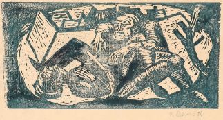 Ernst Thoms 1896 Nienburg - 1983 Wietzen - "Mord" - Holzschnitt/Papier. 19,8 x 40,4 cm, 24,7