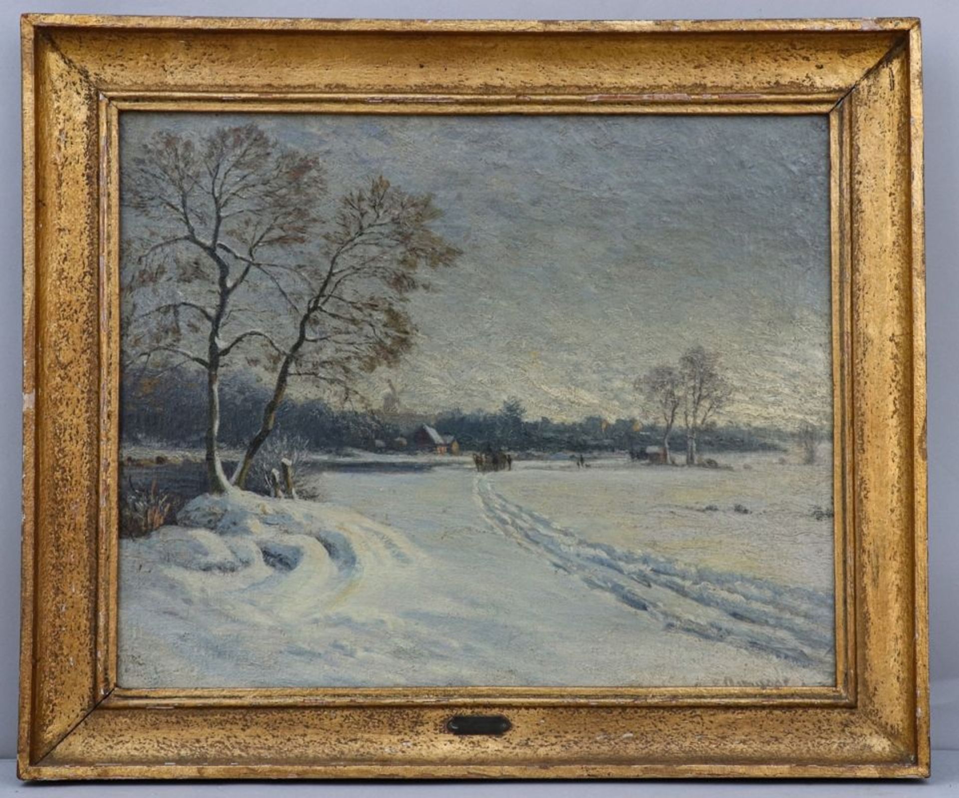 Anton Asmussen 1857 Flensburg - 1904 Hamburg - "Winterabend" - Öl/Hartfaser. 48,5 x 58,8 cm. - Bild 3 aus 3