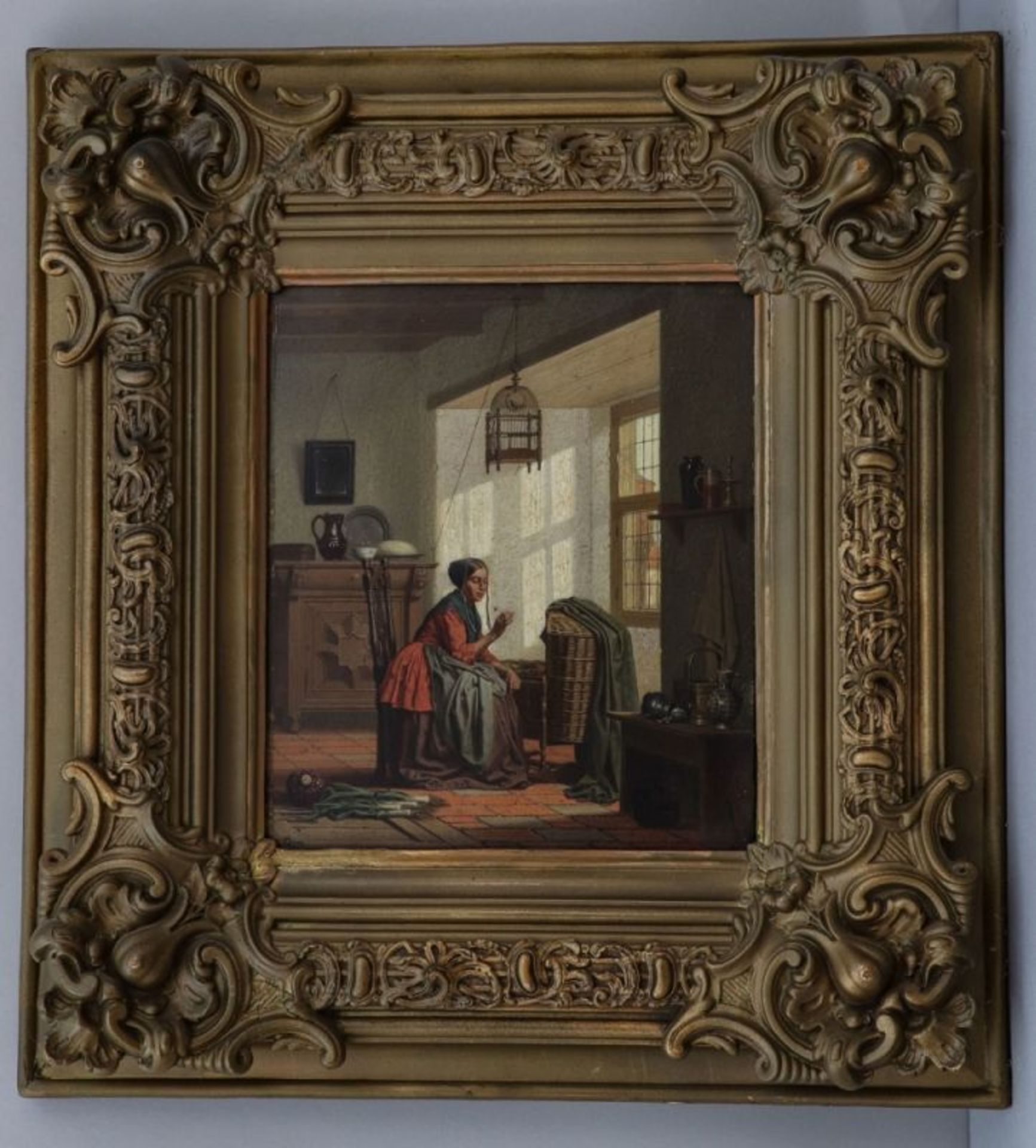 Charles Joseph Grips 1825 Grave - 1920 Vught - Mutter an der Wiege - Öl/Holz. 30 x 25 cm. Si - Bild 2 aus 3
