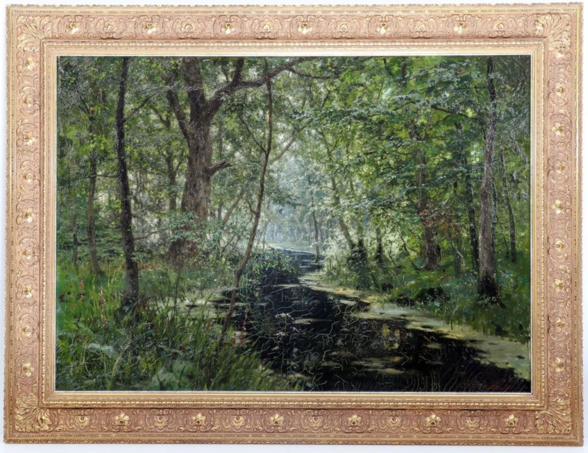 Max Hoenow 1851 Berlin - 1909 Berlin - Sommerlicher Flusslauf in Waldlandschaft - Öl/Lwd. 68 - Bild 2 aus 2