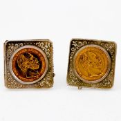 Paar aufklappbare Manschettenknöpfe mit Goldmünzen Metall. Münzen: Feingold. Münze-Gewich