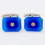 Paar Manschettenknöpfe mit blauem Achat 925/- Silber und 375/- Roségold, gestemp. Gewicht: