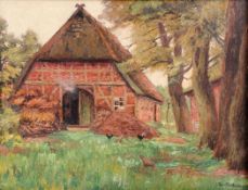 Robert Stratmann 1877 Hannover - 1950 Münster - Bauernhof in der Lüneburger Heide - Öl/Har