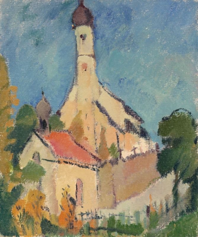 Minna Köhler-Roeber 1883 Reichenbach - 1957 Friesen - Dorfkirche im Sommer - Öl/Karton auf