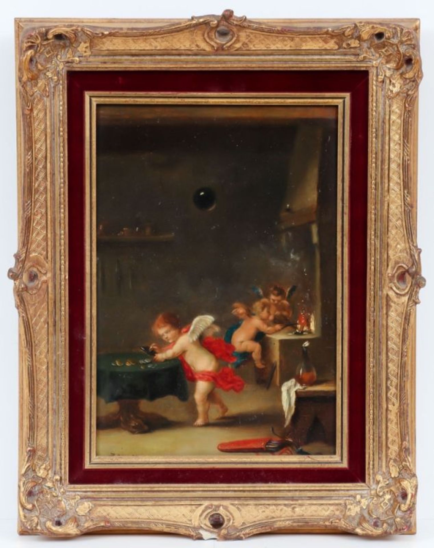 Carl Zander 1872 Berlin attr. - Spielende Putten - Öl/Holz. 33 x 23 cm. Sign. l. u.: ZANDER. - Bild 2 aus 2