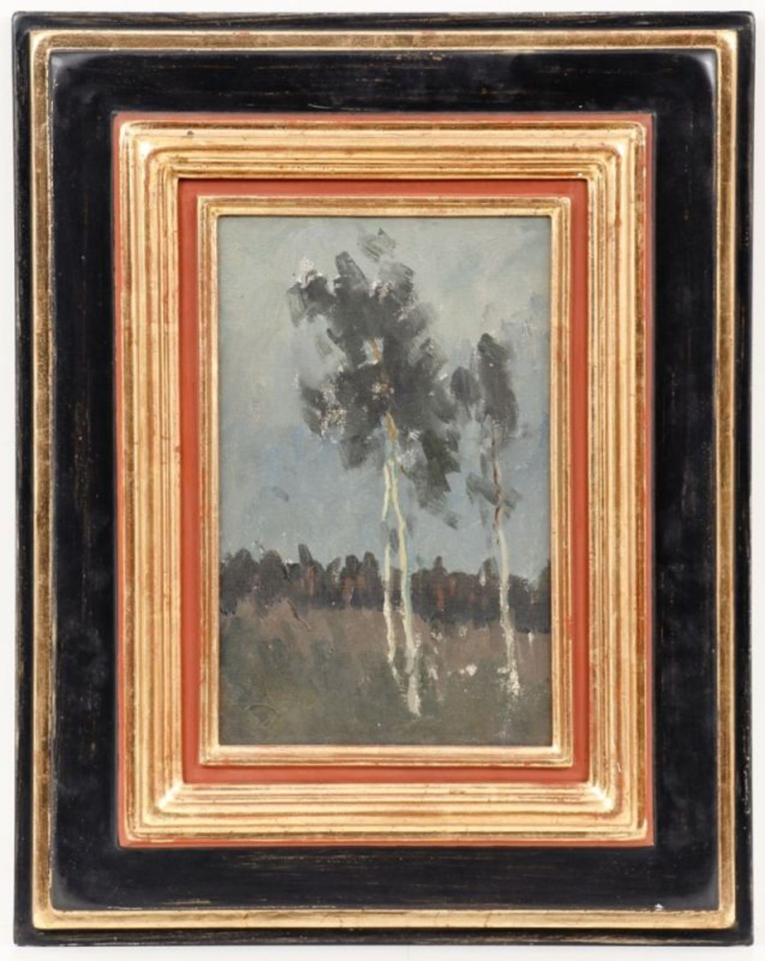 Johann Walter-Kurau 1869 Mitau - 1932 Berlin - Junge Birken - Öl/Lwd. 28,5 x 18 cm. Rücksei - Bild 2 aus 2