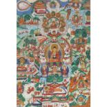 Thangka Tibet/Nepal, um 1900. - Das Leben des Buddha Shakyamuni - Gouache und Goldfarbe/Leine