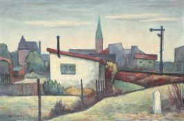 Walter Kohlhoff 1906 Berlin - 1981 Berlin - Weiße Laube am Bahndamm - Tempera/Hartfaser. 61