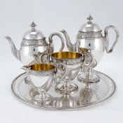 Seltenes 4tlg. Biedermeier Kaffee- und Teeservice auf Presentoir Brahmfeld & Gutruf/Hamburg,