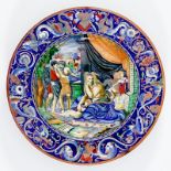 Italienischer Majolika-Teller Ende 19. Jahrhundert, wohl Cantagalli, Florenz. - Biblische Dar