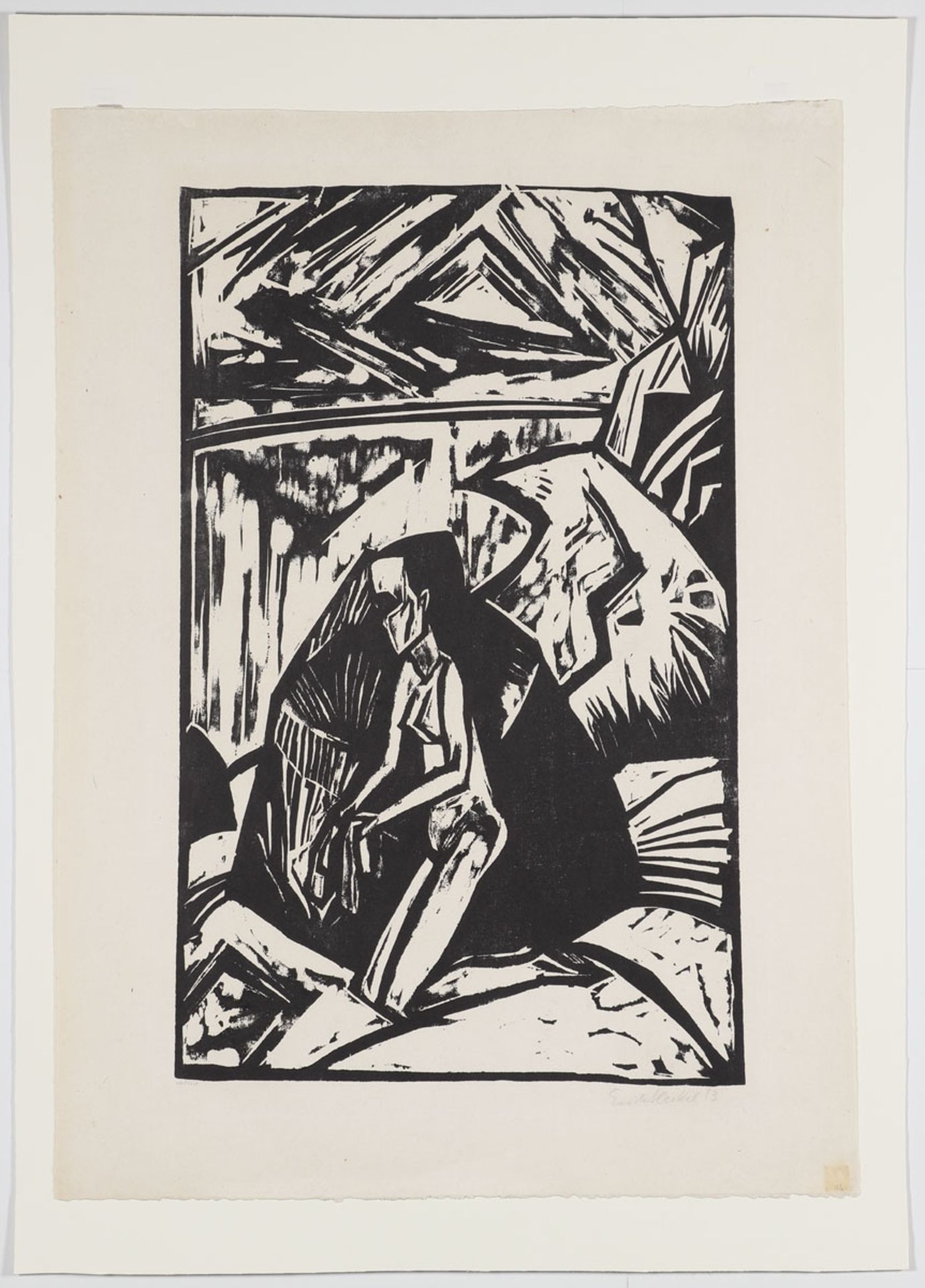 Erich Heckel 1883 Döbeln - 1970 Radolfzell - "Kniende am Stein" - Holzschnitt/Papier. 50 x 3 - Bild 2 aus 2