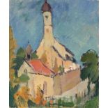 Minna Köhler-Roeber 1883 Reichenbach - 1957 Friesen - Dorfkirche im Sommer - Öl/Karton auf