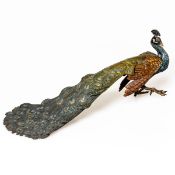 Große Wiener Bronze Wohl Franz Xaver Bergmann - Prachtvoller Pfau - Bronze. Polychrom kolori