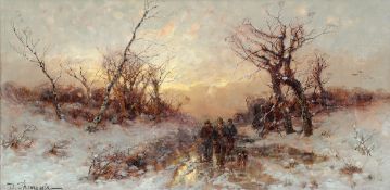 Désiré Thomassin-Renardt 1858 Wien - 1933 München - Jäger in Winterlandschaft - Öl/Lwd.