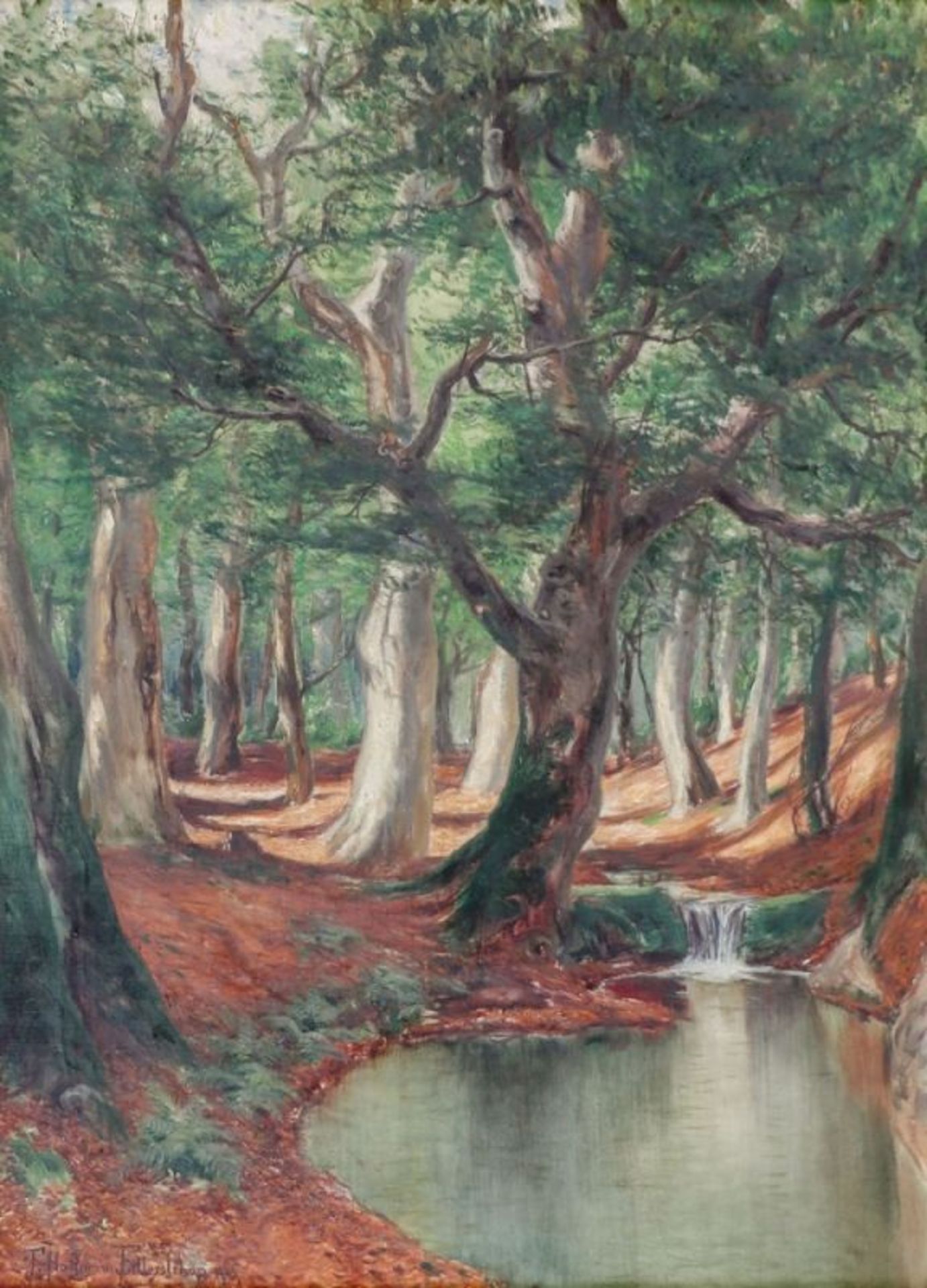 Franz Hoffmann-Fallersleben 1855 Weimar - 1927 Berlin - Waldlandschaft mit Bachlauf - Öl/Lwd