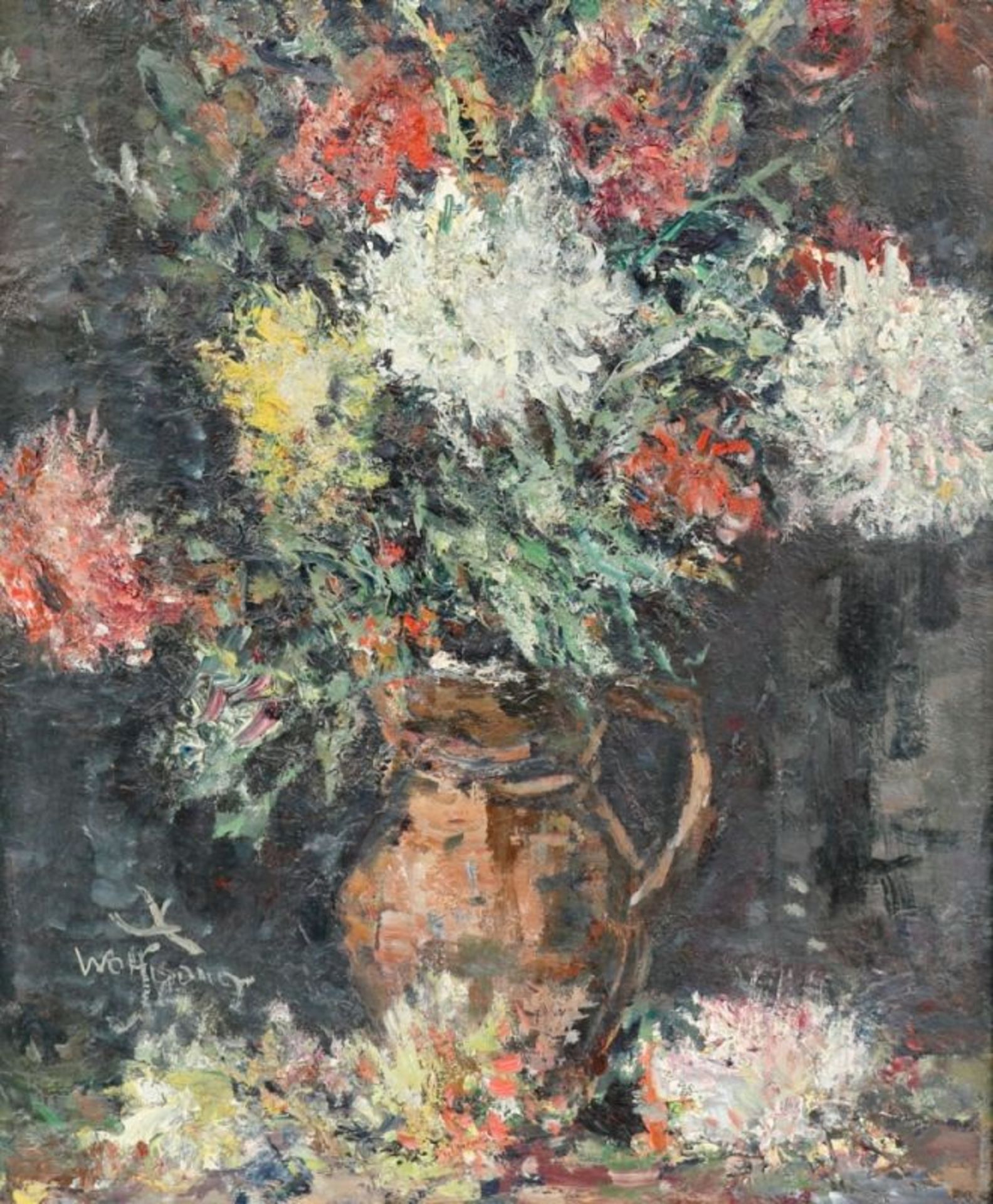 Alexander Wolfgang 1894 Arnstadt - 1970 Gera - Blumenstillleben - Öl/Hartfaser. 60 x 50 cm.