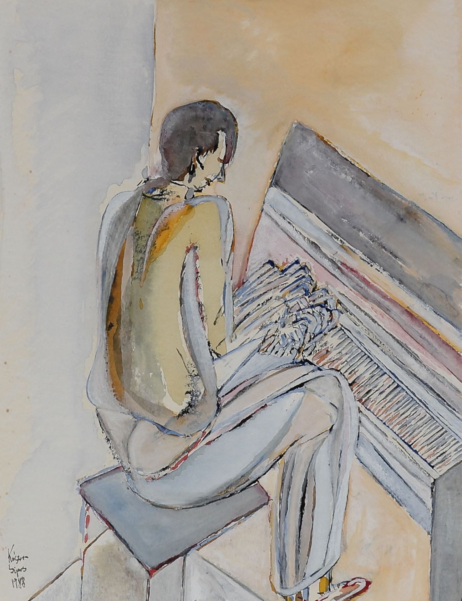 László Kósza Sipos 1943 Budapest - 1989 Empelde - Pianist - Tusche und Aquarell/Papier. 32