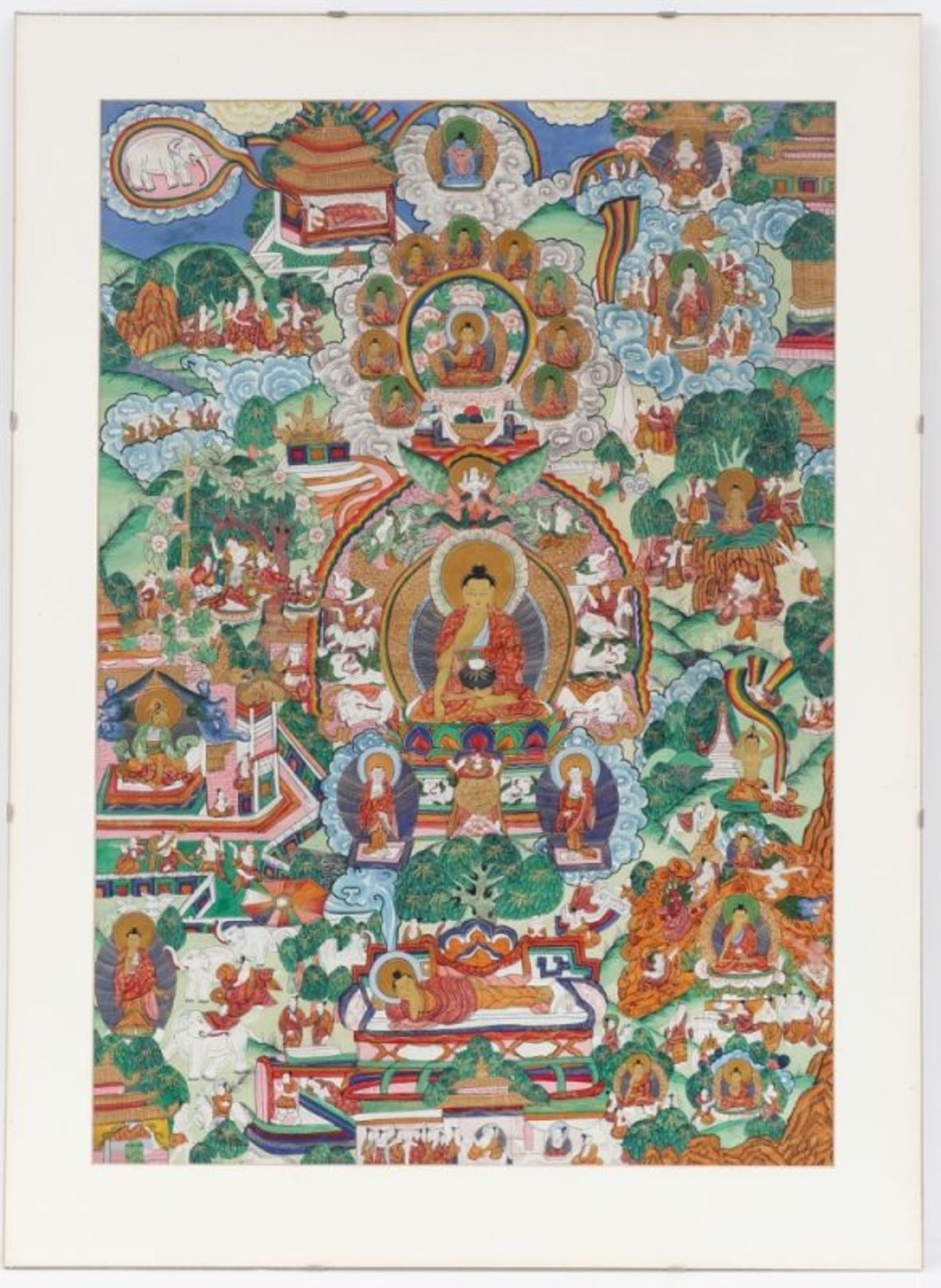 Thangka Tibet/Nepal, um 1900. - Das Leben des Buddha Shakyamuni - Gouache und Goldfarbe/Leine - Bild 2 aus 2